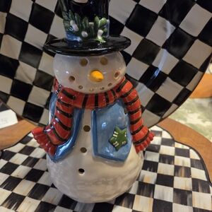 Source Unknown Festive Snowman Figurine with Red and Blue Accents